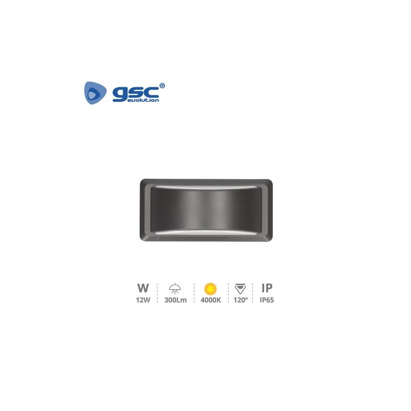 Aplique de pared LED 12w 4000K 300Lm Exterior Gris Antracita ANTHE ABS+PC IP65 GSC /20