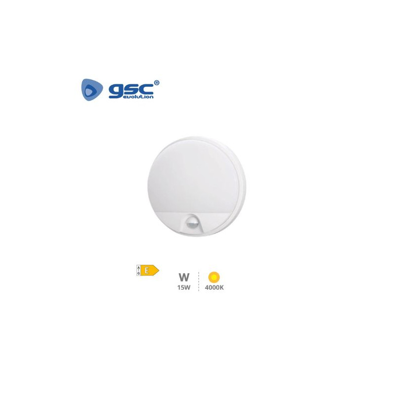 Aplique de pared LED 15w 4000K Redondo Sensor Movimiento IP54 Blanco DOKO GSC C1/10