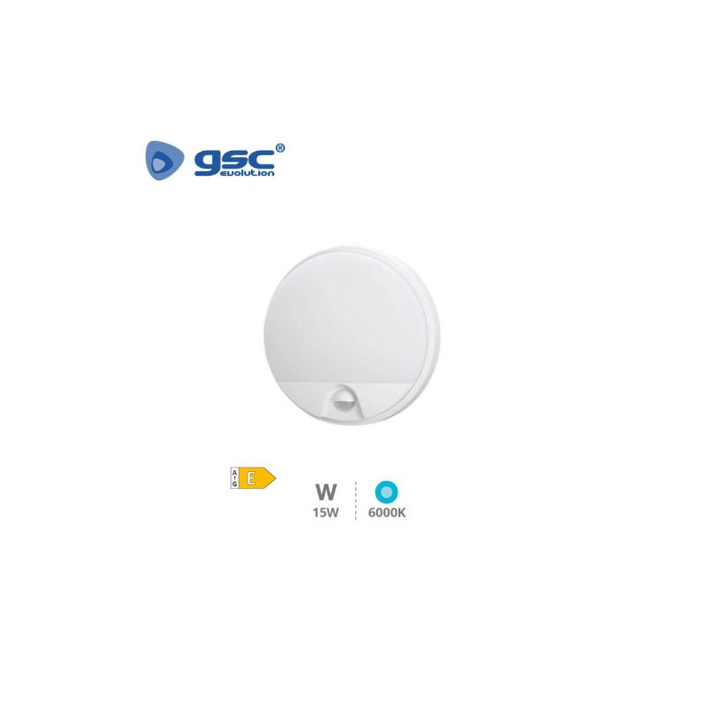 Aplique de pared LED 15w 6000K Redondo Sensor Movimiento IP54 Blanco DOKO GSC C1/10