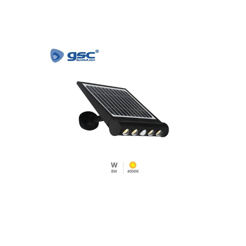 Aplique Solar LED 8w 4000K Sensor Movimiento y Crespuscular IP65 Negro Tombua GSC C1/12