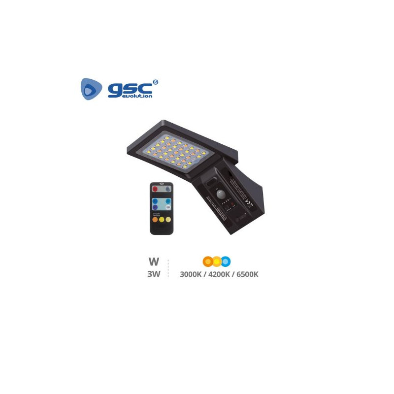 Aplique solar LED 3w CCT Tono de luz ajustable Sensor de movimiento y crepuscular Negro