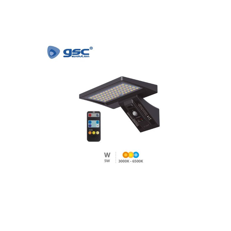 Aplique solar LED 5w CCT Tono luz ajustable Sensor Movimiento/Crepuscular Negro Ganda GSC C1/32 UUS