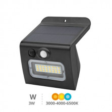 Aplique Solar LED 3w CCT Tono ajustable 350Lm Sensor Movi./Crepuscular IP54 Negro Egoda GSC C1/12