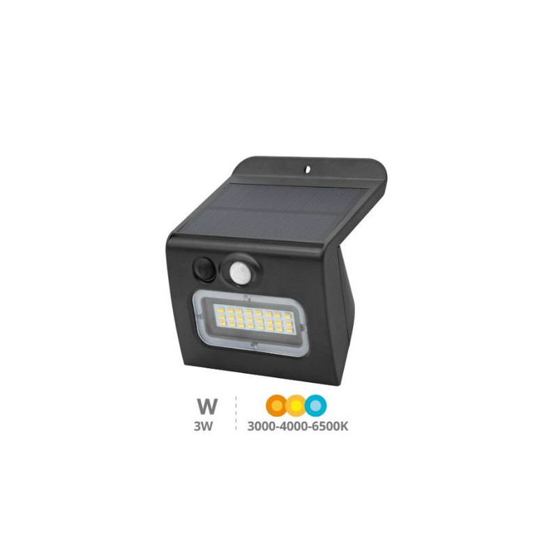 Aplique Solar LED 3w CCT Tono ajustable 350Lm Sensor Movi./Crepuscular IP54 Negro Egoda GSC C1/12