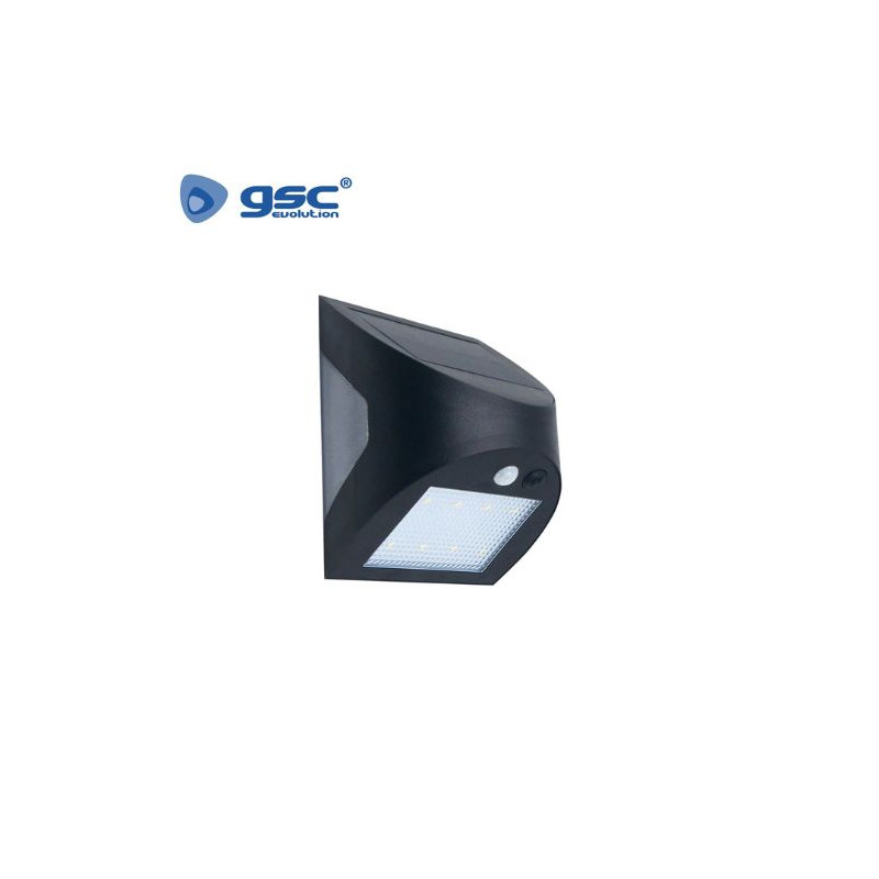 Aplique solar LED Kolam con sensor de movimiento y crepuscular 3W 6000K 300Lm Negro GSC C1/40