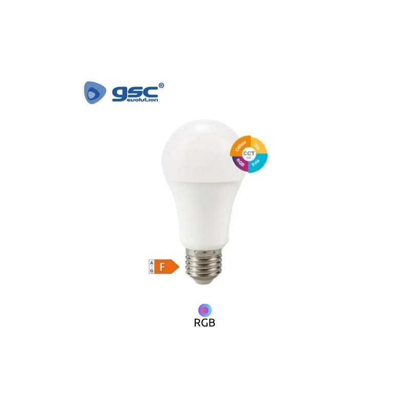 Bombilla Estándar LED E27 8,5w RGB + CCT Tono de luz ajustable 806Lm con mando 220V GSC C10/100