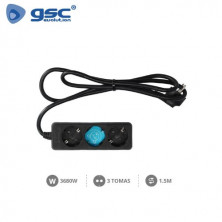 Base 3 Tomas TT 3x1,5mm 1,5 metros de cable Negro (B) GSC C1/20