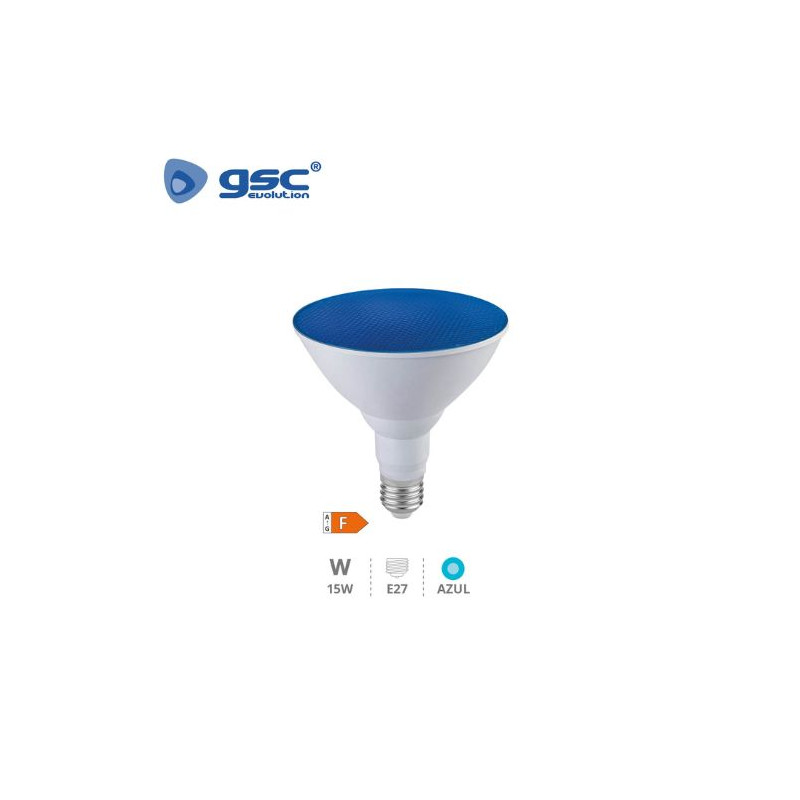 Bombilla PAR38 LED 15W E27 Azul 1200Lm IP65 GSC C5/30