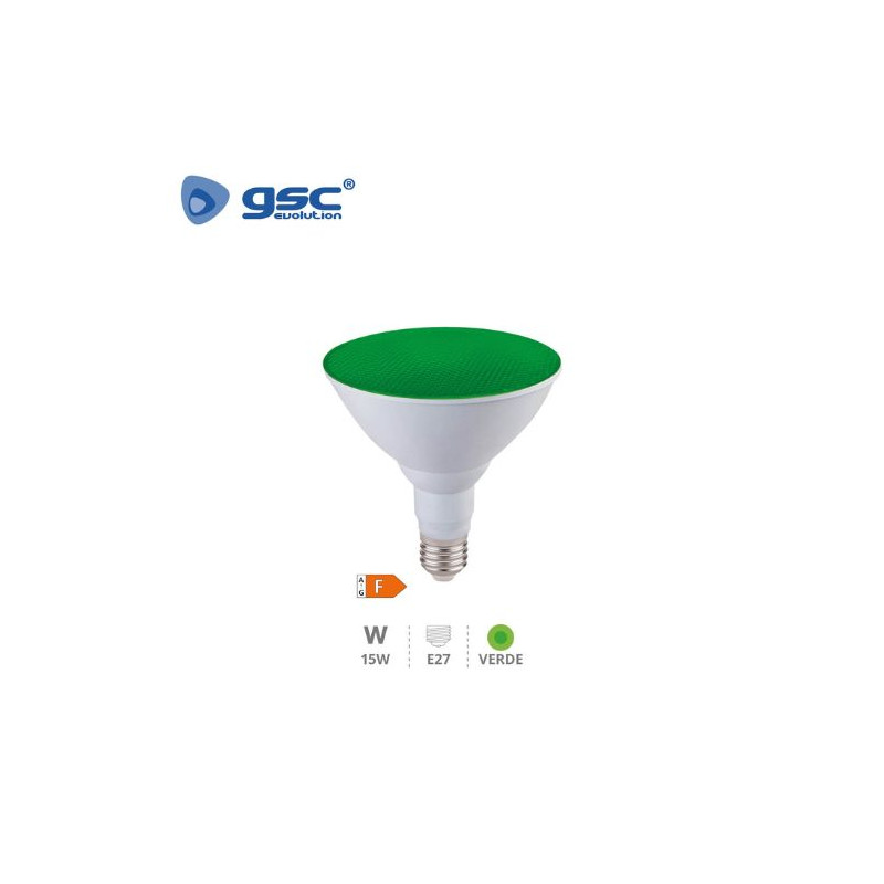 Bombilla PAR38 LED 15W E27 Verde 1200Lm IP65 GSC C5/30