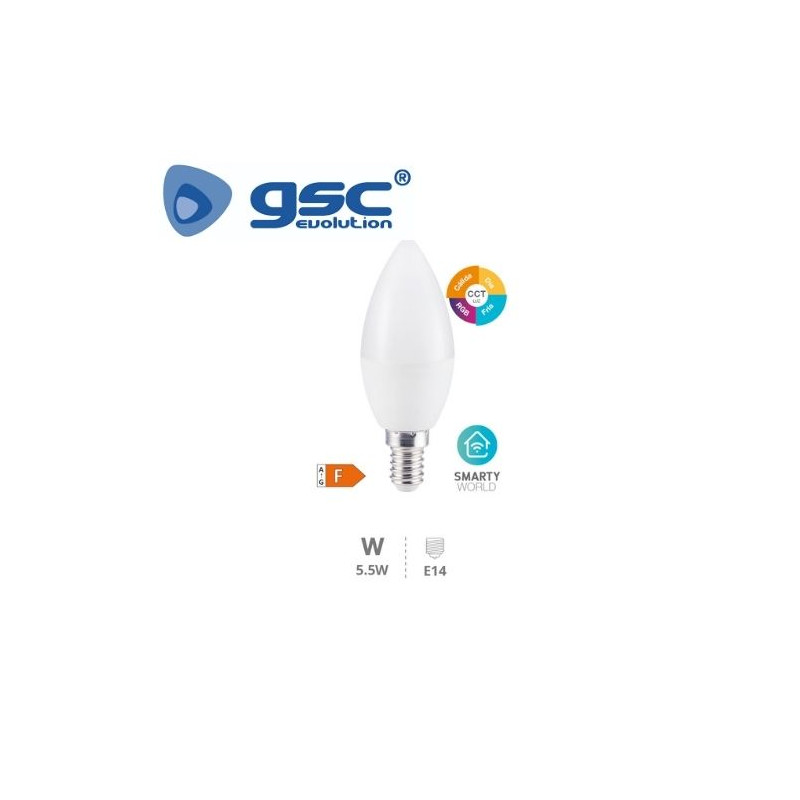 Bombilla Vela LED E14 REGULABLE Inteligente 5,5w RGB + CTT 470Lm GSC C10/100