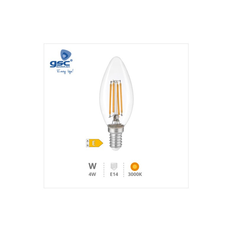 Bombilla Vela LED E14 4w 3000K Filamento Serie Oro GSC C10/100