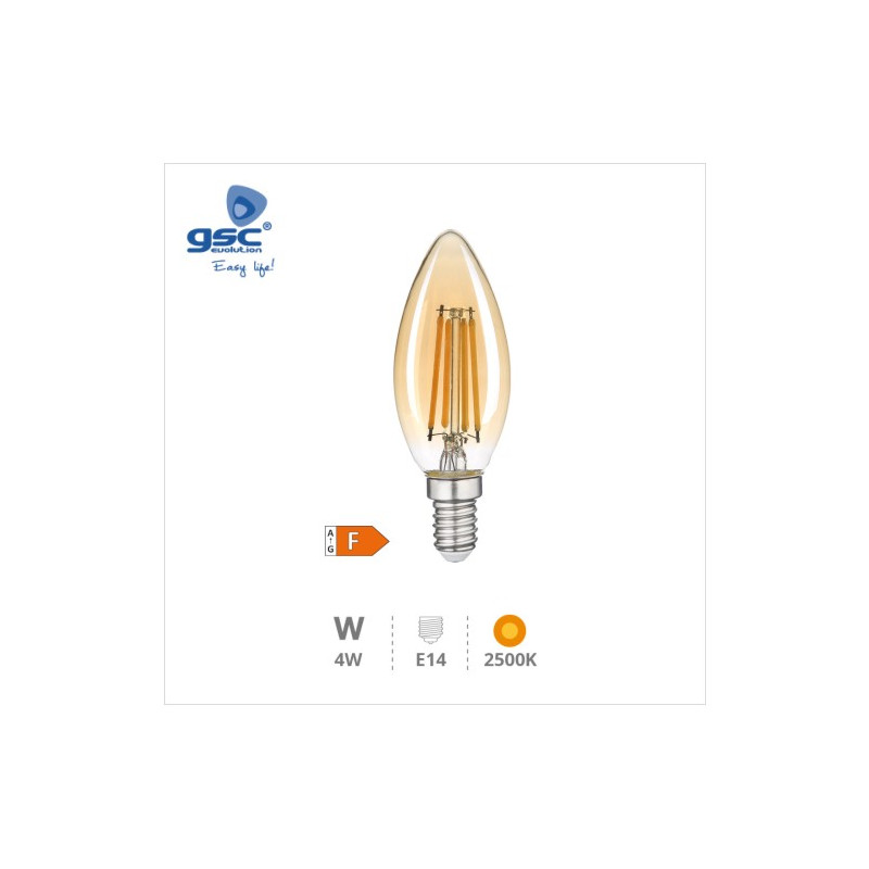Bombilla Vela LED E14 4w 2500K 400 Lm Filamento Vintage GSC C10/100