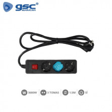 Base 3 Tomas TT 3x1,5mm 1,5 metros de cable con interruptor Negro (A) GSC C1/20