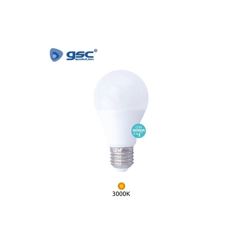 Bombilla Estándar LED E27 SENSOR Crepuscular + Presencia 9w 3000K 950Lm 220V GSC C10/100