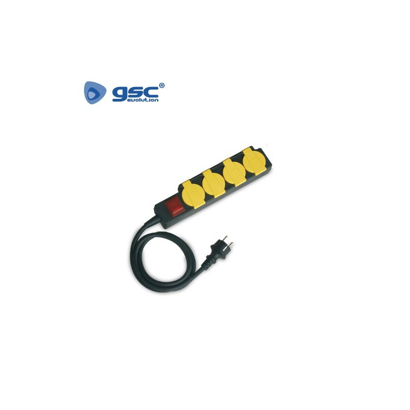 Base 4 Tomas TT 3x1,5mm 1,5 metros de cable con interruptor y tapas IP44 GSC C1/15