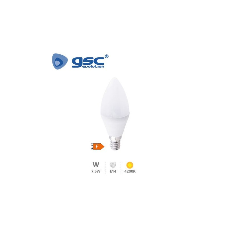 Bombilla Vela LED E14 7,5w 4200K 700Lm  GSC C10/100