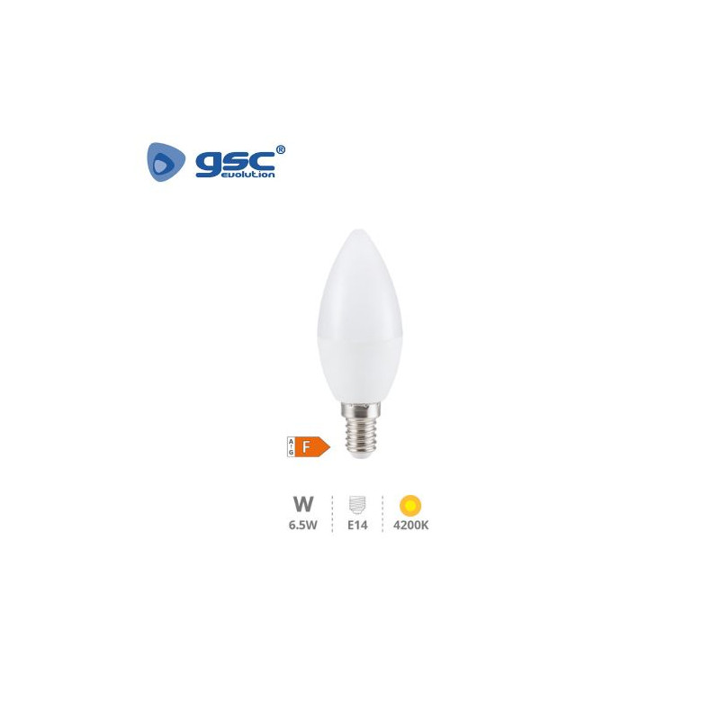 Bombilla Vela LED E14 6,5w 4200K 600 Lm GSC C10/100