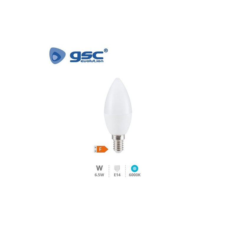 Bombilla Vela LED E14 6,5w 6000K 600Lm  GSC C10/100
