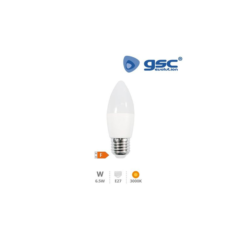 Bombilla Vela LED E27 6,5w 3000K 600Lm GSC C10/100