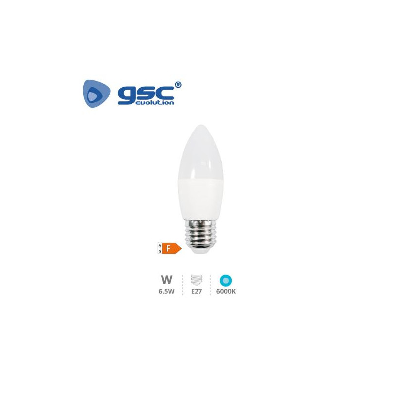 Bombilla Vela LED E27 6,5w 6000K 600Lm  GSC C10/100