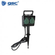 Pincho Jardín doble salida Schuko 1,5m 3x1,5mm con tapas IP44 GSC C1/12