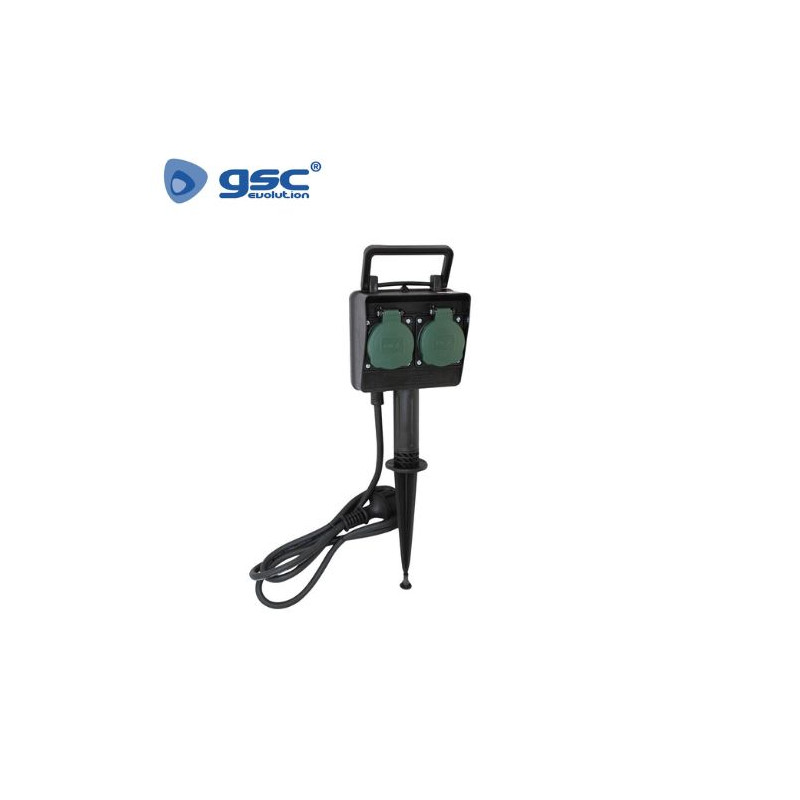 Pincho Jardín doble salida Schuko 1,5m 3x1,5mm con tapas IP44 GSC C1/12