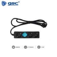 Base 4 Tomas TT 3x1,5mm 1,5 metros de cable Negro (B) GSC C1/15