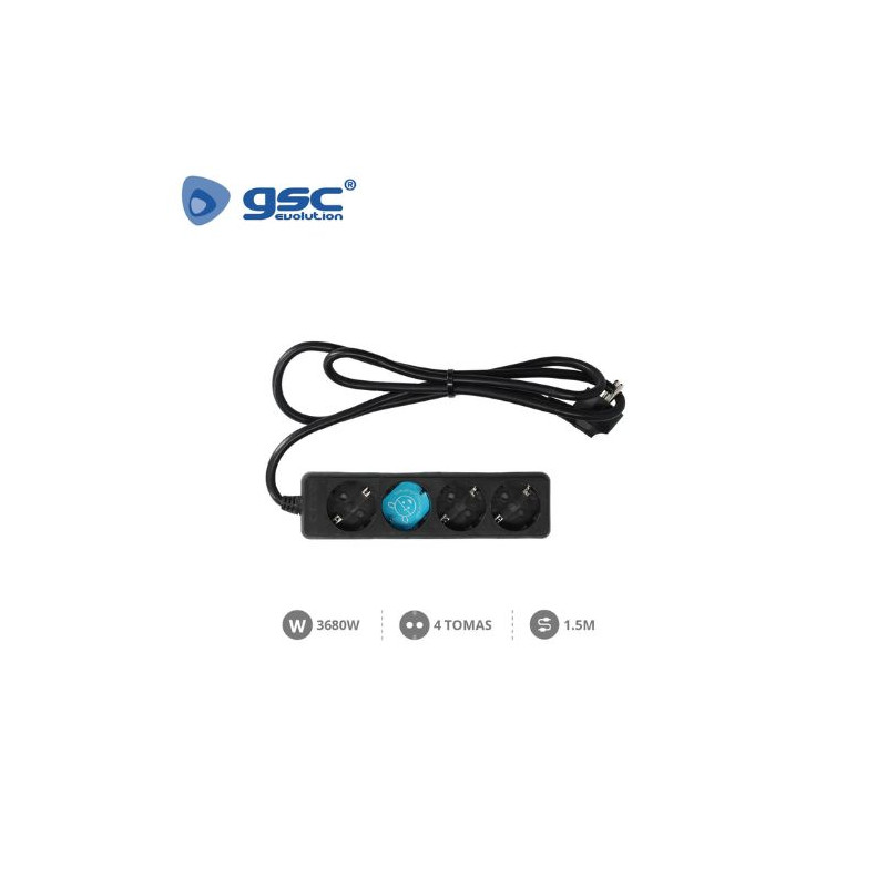 Base 4 Tomas TT 3x1,5mm 1,5 metros de cable Negro (B) GSC C1/15