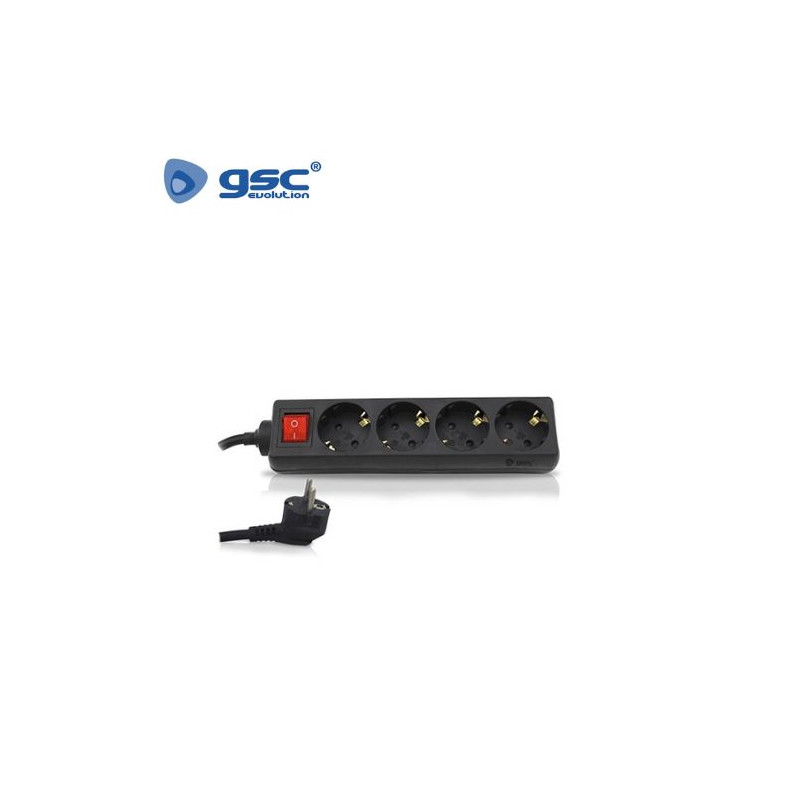 Base 4 Tomas TT 3x1,5mm 1,5 metros de cable con interruptor Negro (A) GSC C1/15