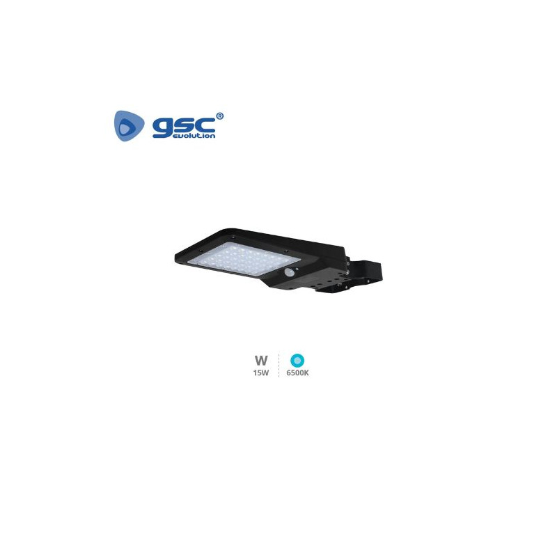 Farola solar LED 15w 6500K 1600 Lm Sensor Crepuscular y Movimiento Negro Ornes GSC C1/8 UUS