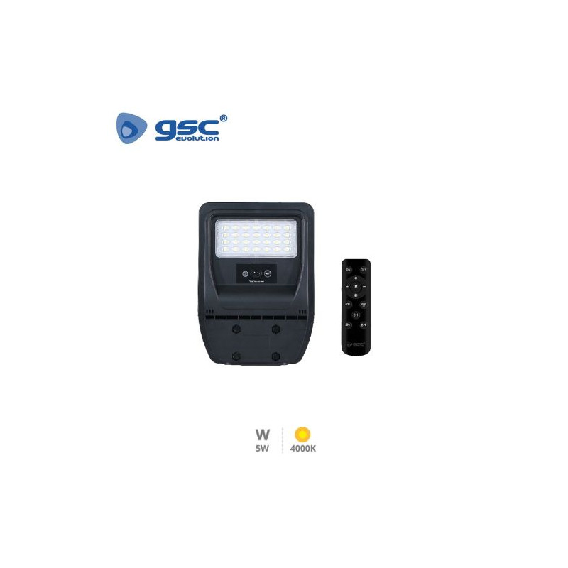 Farola Solar LED con sensor de movimiento y crepuscular 5w 4000K 450Lm Diámetro 40x300x218mm con man