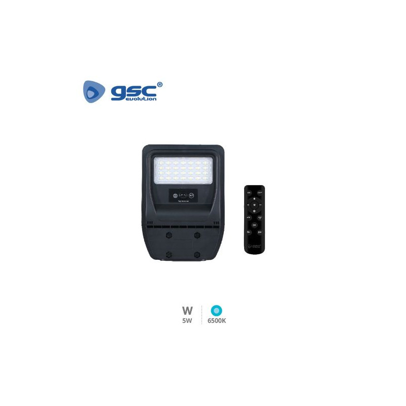 Farola solar LED con sensor de movimiento y crepuscular 5w 6500K 450Lm Diámetro 40x300x218mm con man