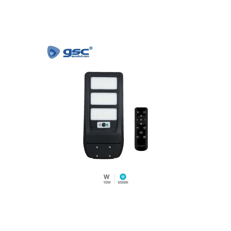 Farola solar LED c/sensor de mov. y crepuscular 14w 6500K 1500Lm Diám. 40x502x237mm con mando GSC