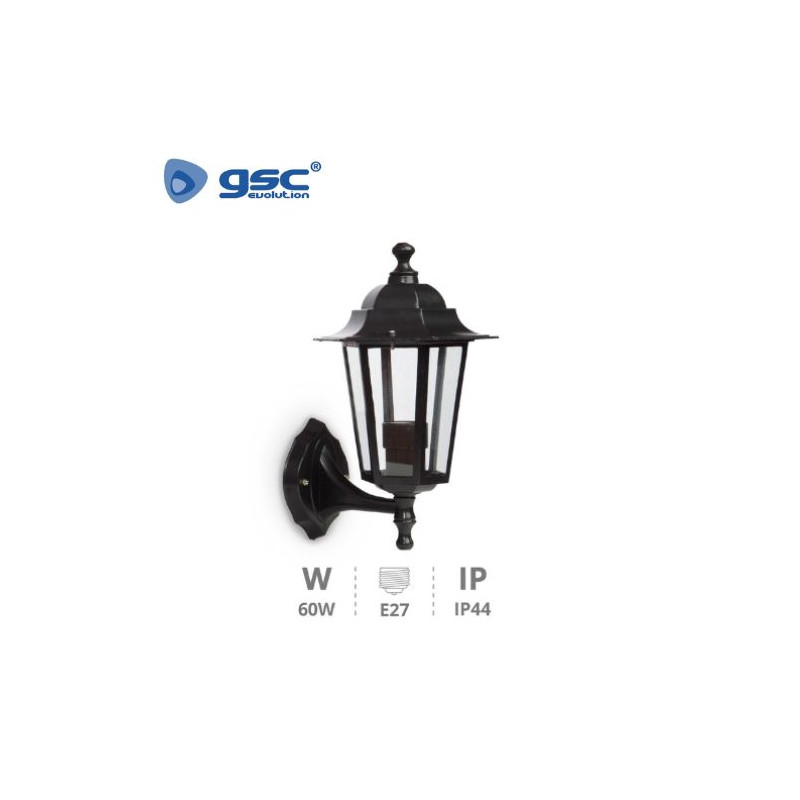 Farol jardin E27 IP44 60w Brazo abajo Alum Negro 220x230 Serie Alma GSC C1/6