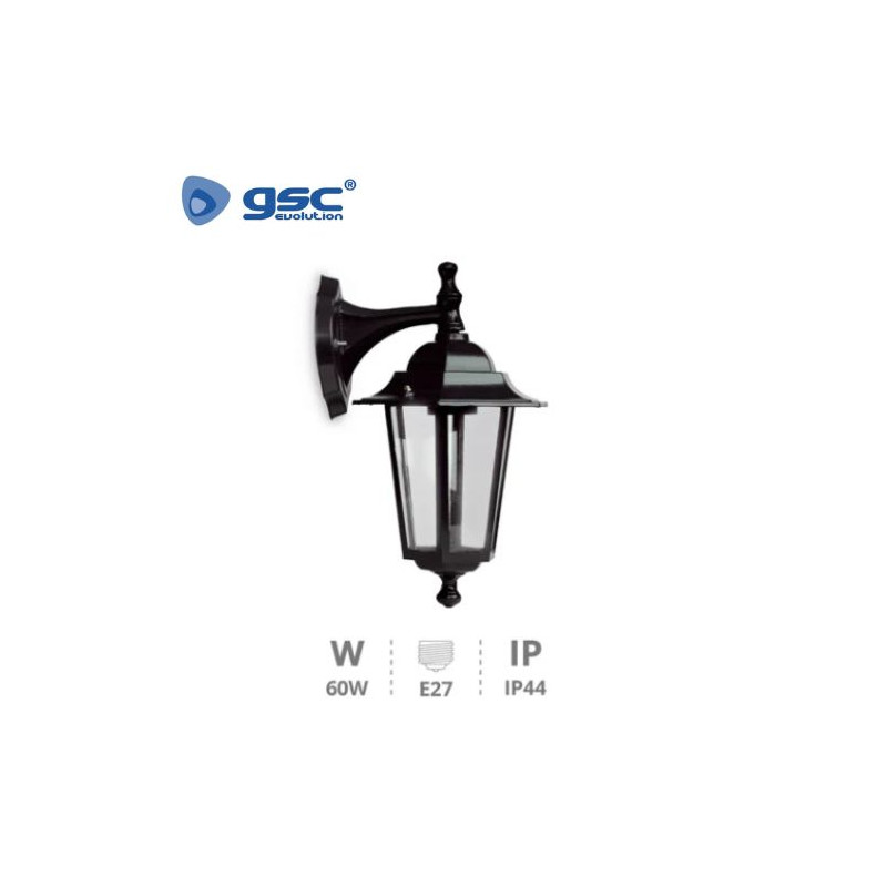 Farol jardin E27 IP44 60w Brazo arriba Alum Negro 220x230 Serie Alma GSC C1/6