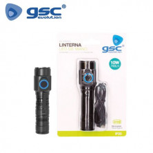 Linterna Aluminio LED RECARGABLE 10w 700Lm con cable USB Negra Blíster GSC C10/20