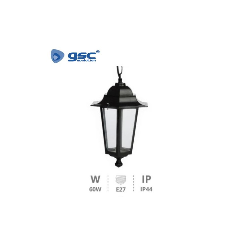 Farol jardin E27 IP44 60w Colgante Alum Negro 190x270 Serie Alma GSC C1/6