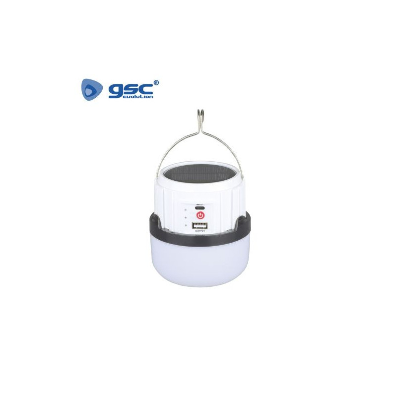 Linterna Camping Solar LED RECARGABLE USB con powerbank 5w 300Lm Diámetro 92x68mm IP44 GSC