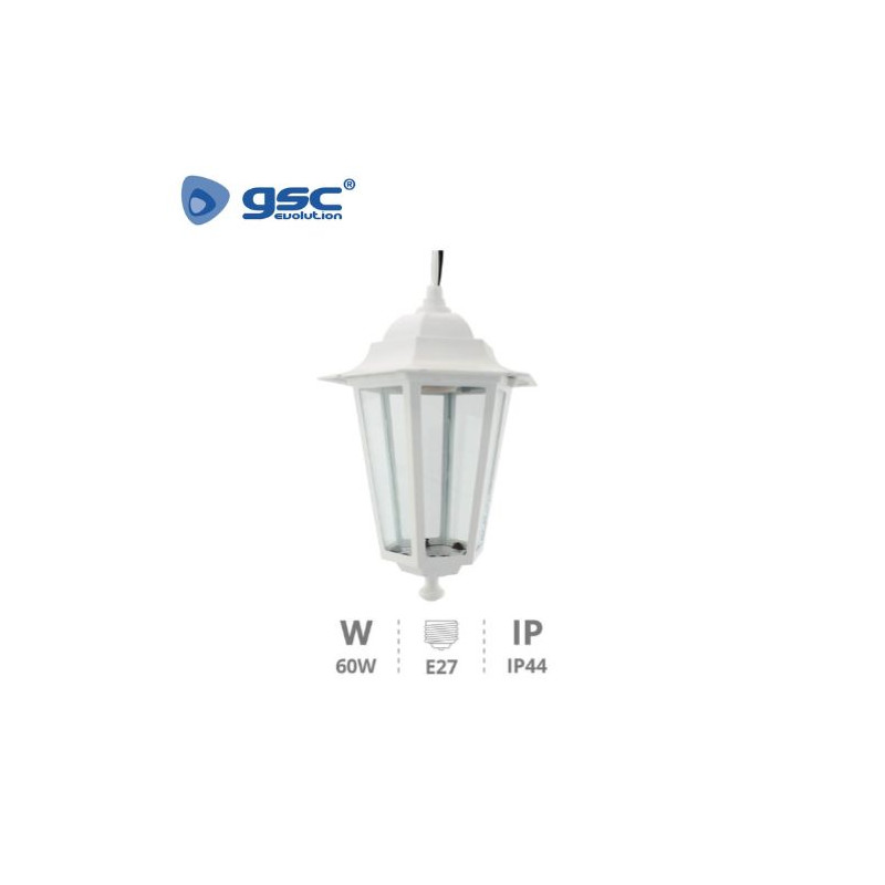 Farol jardin E27 IP44 60w Colgante Alum Blanco 190x270 Serie Alma GSC C1/6