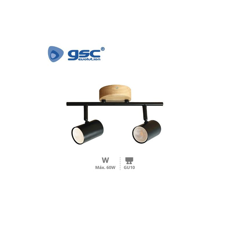 Foco de techo doble lineal GU10 Negro Rintela GSC C1/20