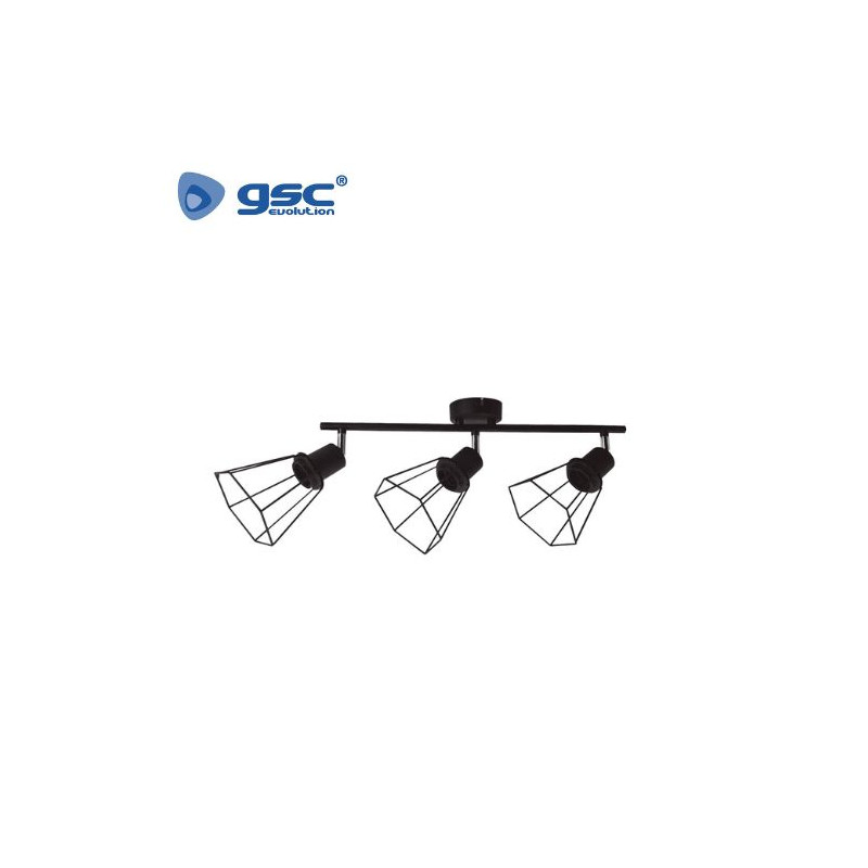 Foco techo/pared triple lineal E27 Negro Serie Bhani GSC C1/8