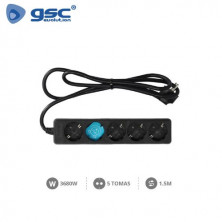 Base 5 Tomas TT 3x1,5mm 1,5 metros de cable Negro (B) GSC C1/15