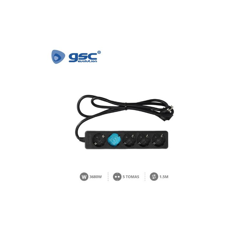 Base 5 Tomas TT 3x1,5mm 1,5 metros de cable Negro (B) GSC C1/15