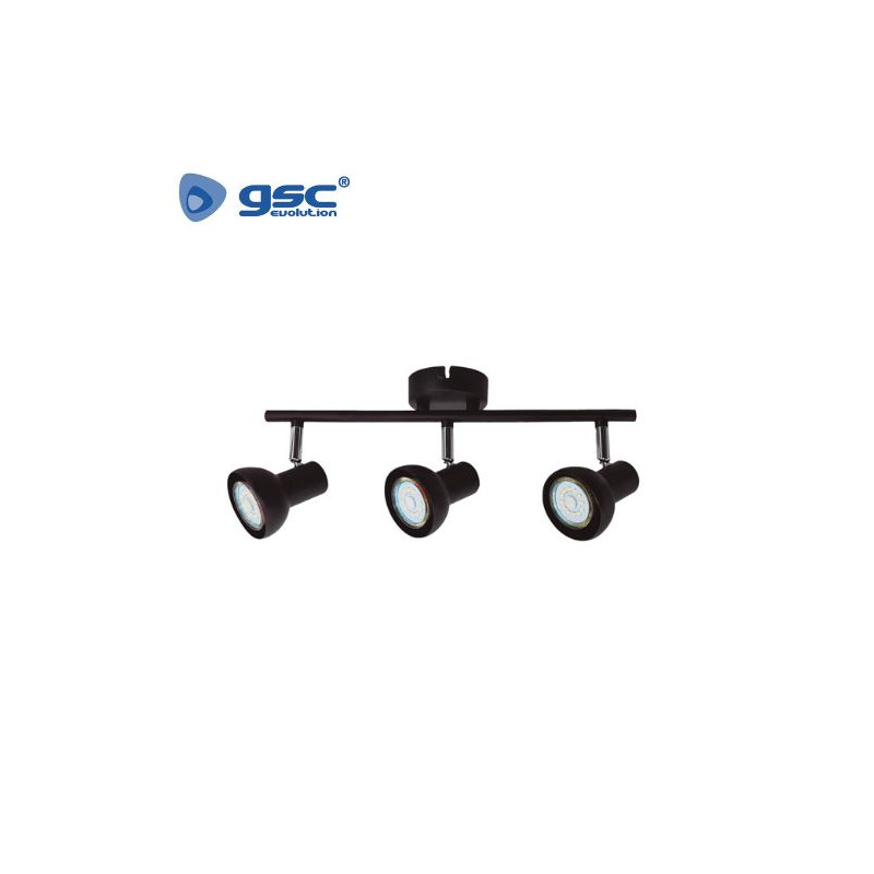 Foco techo/pared triple lineal GU10 Negro Serie Kaitola GSC C1/8