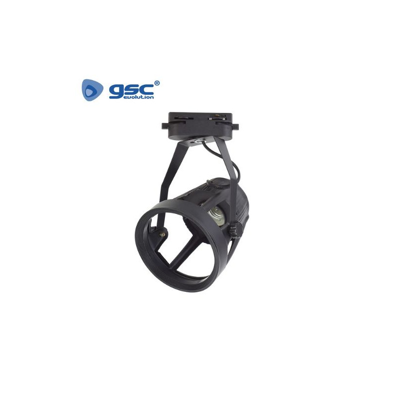 Foco carril monofásico tipo jaula con casquillo E27 Negro GSC