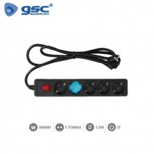 Base 5 Tomas TT 3x1,5mm 1,5 metros de cable con interruptor Negro (A) GSC C1/15