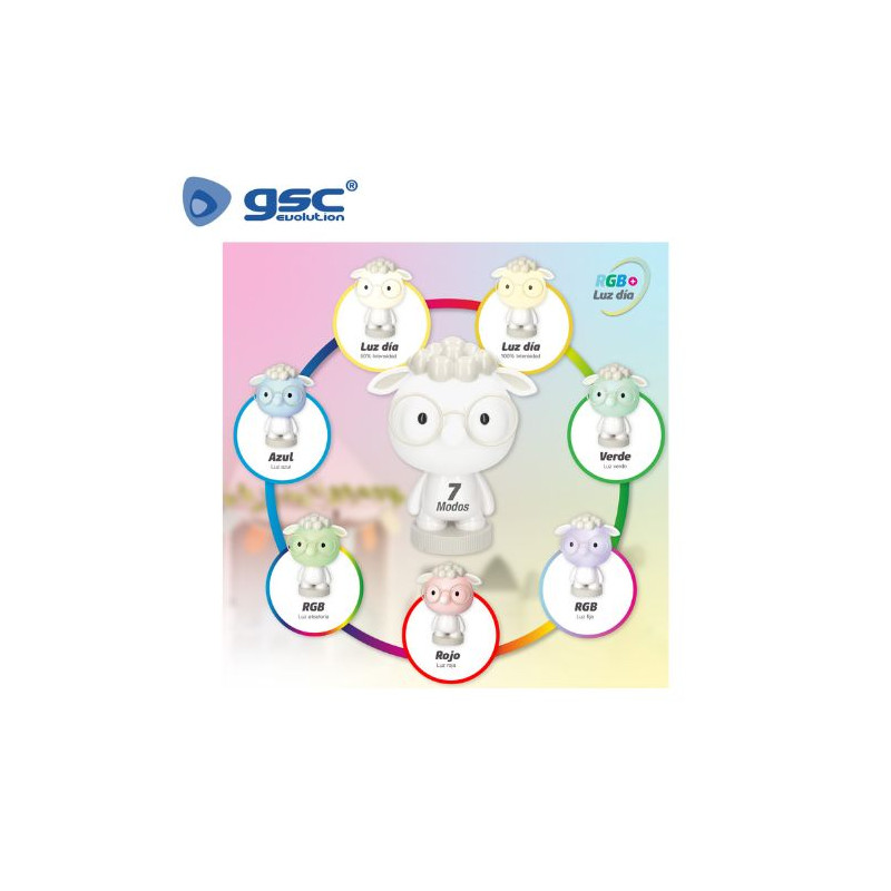 Luz de noche infantil LED Ovejita 2,5w RGB luz día batería RECARGABLE Blanco GSC C1/12