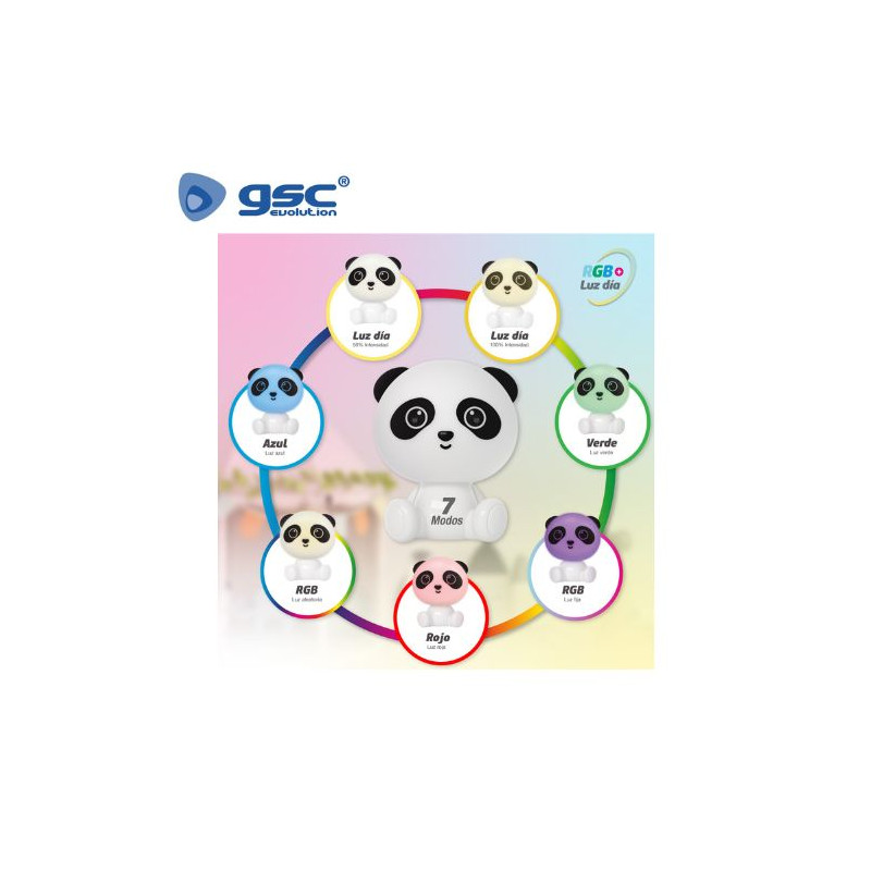Luz de noche infantil LED Panda 2,5w RGB + luz día batería RECARGABLE Blanco GSC C1/12