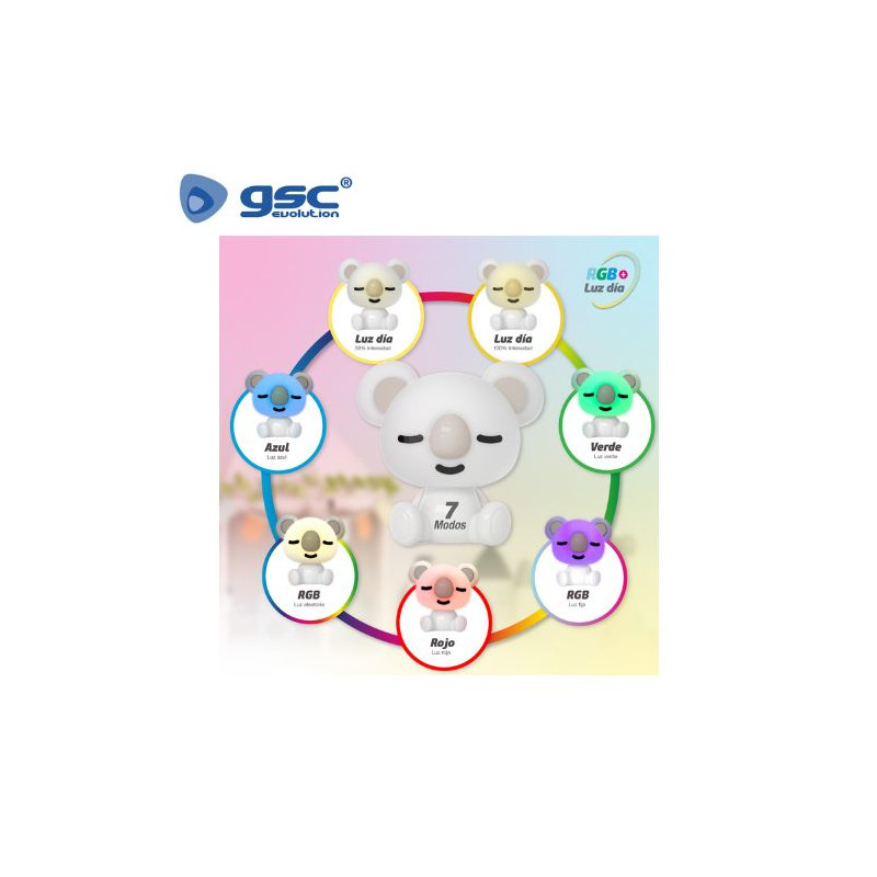 Luz de noche infantil LED Koala 2,5w RGB + luz día batería RECARGABLE Blanco GSC C1/12