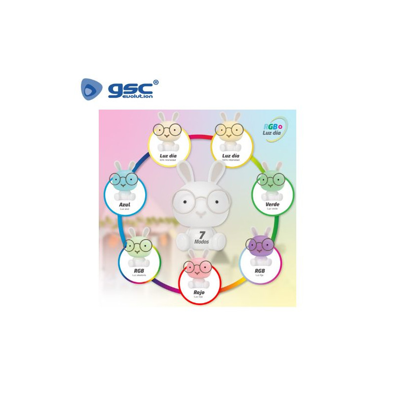 Luz de noche infantil LED Conejito 2,5w RGB + luz día batería RECARGABLE Blanco GSC C1/12